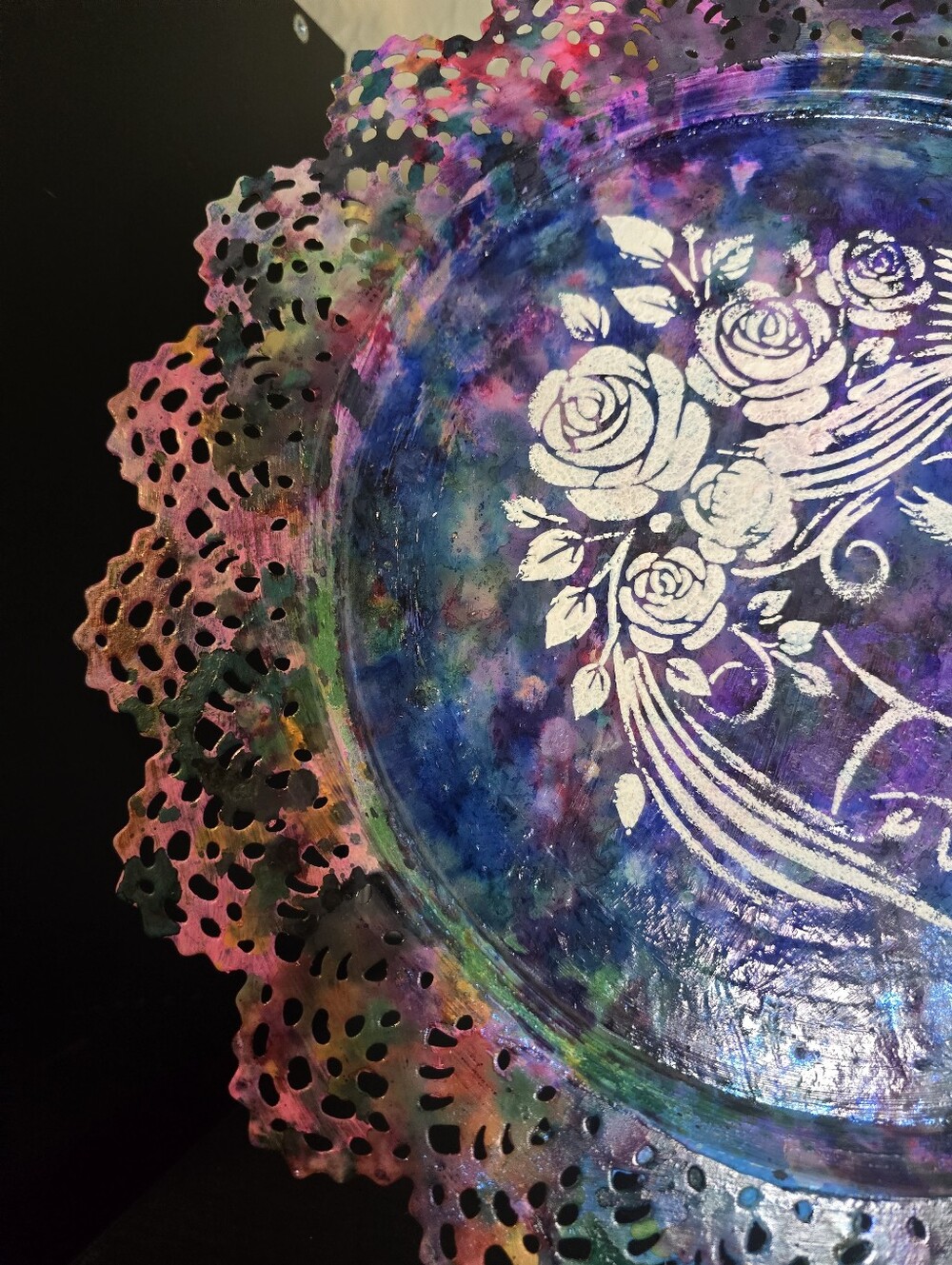 HANDCRAFTED Upcycled Metal Platter HANDPAINTED Tabletop Countertop Art Decor 15" - Picture 9 of 17